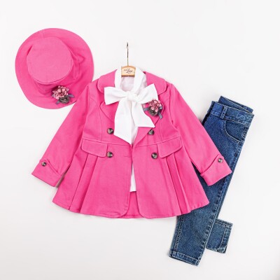 Wholesale Girls 3-Pieces Jacket, T-shirt and Denim Pants Set 2-6Y Miss Lore 1055-5607 Пурпурный 