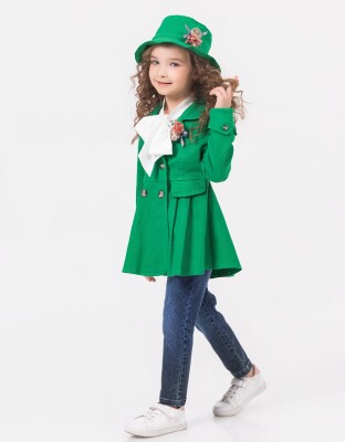 Wholesale Girls 3-Pieces Jacket, T-shirt and Denim Pants Set 2-6Y Miss Lore 1055-5607 Green
