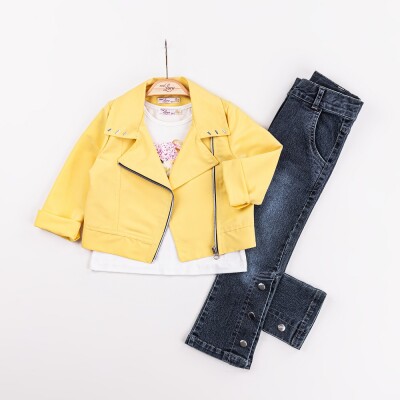 Wholesale Girls 3-Pieces Jacket, T-shirt and Pants Set 2-6Y Miss Lore 1055-5613 Yellow
