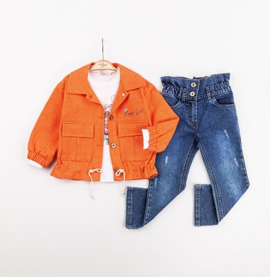 Wholesale Girls 3-Pieces Jacket, T-shirt and Pants Set 2-6Y Miss Lore 1055-5624 - 3