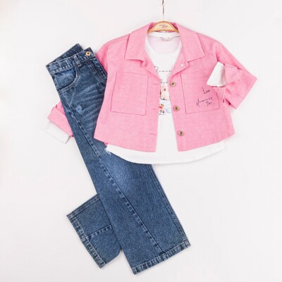 Wholesale Girls 3-Pieces Jacket, T-shirt and Pants Set 6-10Y Miss Lore 1055-5622 - 2