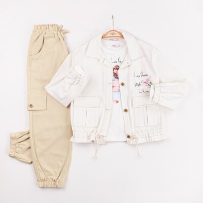 Wholesale Girls 3-Pieces Jacket, T-shirt and Pants Set Takım 6-10Y Miss Lore 1055-5628 - 3