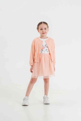 Wholesale Girls 3-Pieces Jacket, T-shirt and Skirt Set 2-5Y Eray Kids 1044-13309 Salmon Color 