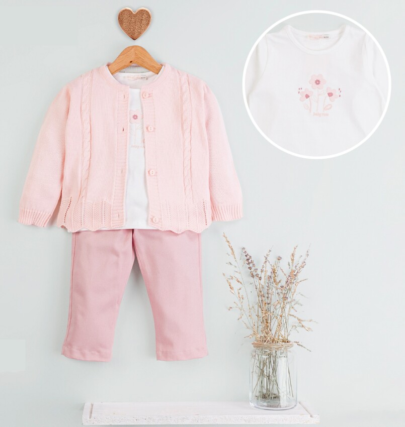 Wholesale Girl's 3pcs Cardigan body and Pants Set 1-4Y BabyRose 1002-4709 - 2