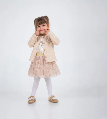 Wholesale Girl's 3pcs Skirt Cardigan and Long Sleeve Body Set 1-4Y BabyRose 1002-4635 - BabyRose