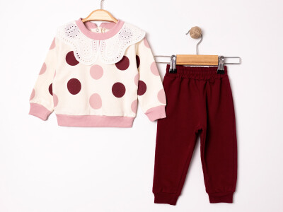 Wholesale Girls' Baby Tracksuit with Dante Embroidery 9-24m Tofigo 2013-9206 Claret Red