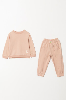 Wholesale Girls Basic Tracksuit Set 2-5Y Tuffy 1099-01095 Beige