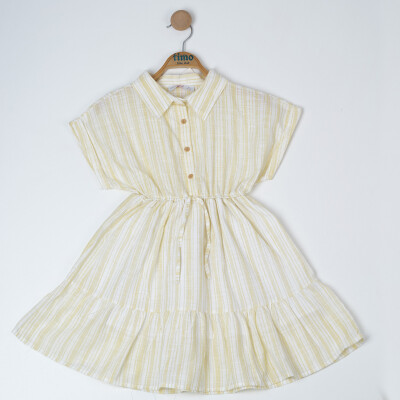 Wholesale Girl's Bat Sleeve Striped Dress 2-5Y Timo 1018-TK5DÜ042257622 Yellow