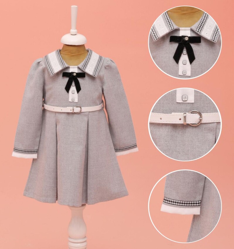 Wholesale Girl's Belted Dress 2-5Y Lilax 1049-6619 - 1