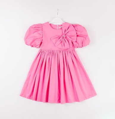 Wholesale Girls Bow Dress 7-10Y Büşra Bebe 1016-24122 Pink