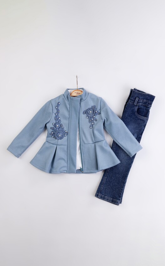 Wholesale Girl's Cashmere Jacket Jeans Pants and Shirt Set 2-6Y Miss Lore 1055-5715 - 1