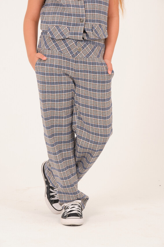 Wholesale Girls' Checkered Pattern Woven Pants 8-15Y Jazziee 2051-252J4MTE01 - 1