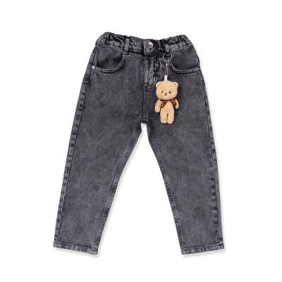 Wholesale Girls Colorful Mom Jean Pants with Teddy Bear 2-6Y Tilly 1009-2217 Темно-серый 