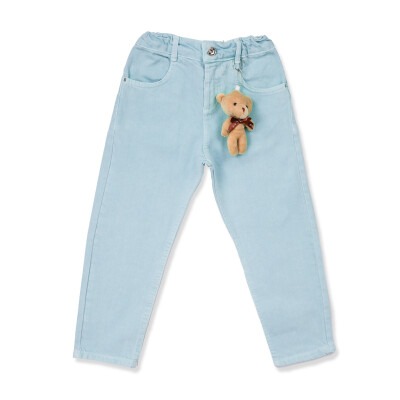 Wholesale Girls Colorful Mom Jean Pants with Teddy Bear 2-6Y Tilly 1009-2217 Light Blue