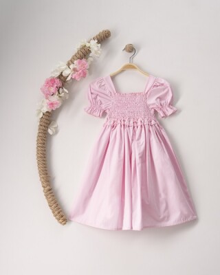 Wholesale Girls Cotton Dress 3-6Y Büşra Bebe 1016-23148 Pink