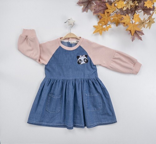 Wholesale Girls Denim Dress with Panda 3-6Y Busra Bebe 1016-22230 - 3