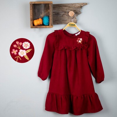 Wholesale Girls Dress 2-5Y Timo 1018-T3KDÜ044237582 Claret Red