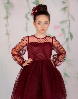 Wholesale Girls Dress 2-5Y Wizzy 2038-3322 Claret Red