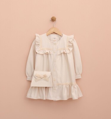 Wholesale Girl's Dress with Bag 2-5Y Lilax 1049-6532 Cream