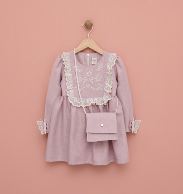 Wholesale Girls Dress with Bag 2-5Y Lilax 1049-6534 Dusty Rose