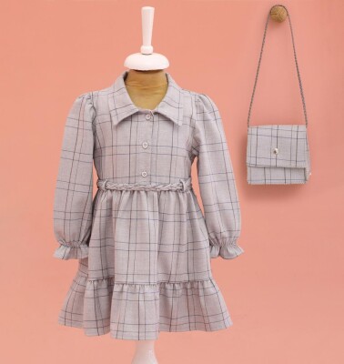 Wholesale Girls Dress with Bag 2-5Y Lilax 1049-6589 Gray