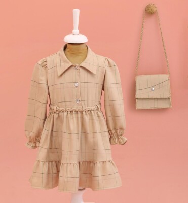 Wholesale Girls Dress with Bag 2-5Y Lilax 1049-6589 Camel