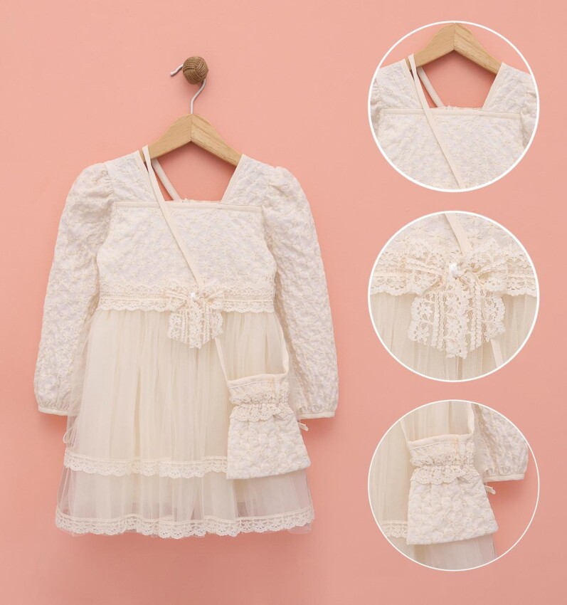 Wholesale Girls Dress with Bag 2-5Y Lilax 1049-6608 - 1