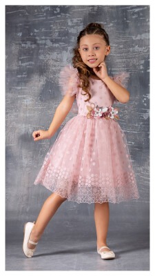 Wholesale Girls Dress with Flower Detail 5-8Y Tivido 1042-2344 - Tivido