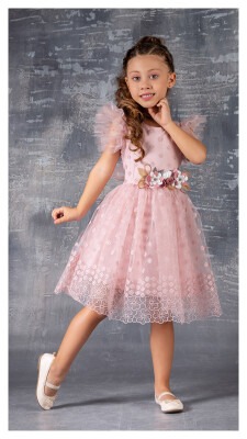 Wholesale Girls Dress with Flower Detail 5-8Y Tivido 1042-2344 - 1