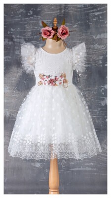 Wholesale Girls Dress with Flower Detail 5-8Y Tivido 1042-2344 - 3