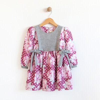 Wholesale Girls Dress with Flower Patterned 2-5Y Lilax 1049-5742 - Lilax (1)