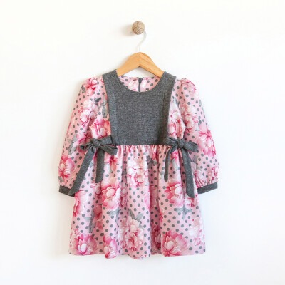 Wholesale Girls Dress with Flower Patterned 2-5Y Lilax 1049-5742 Salmon Color 