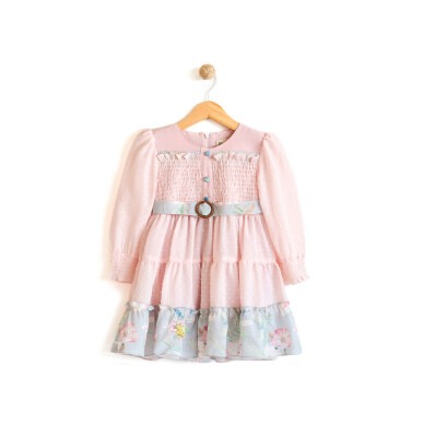 Wholesale Girls Dress with Flower Patterned 2-5Y Lilax 1049-5936 - 1
