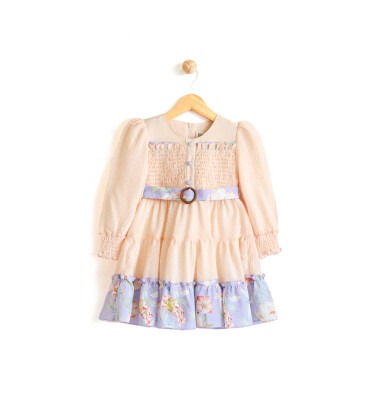 Wholesale Girls Dress with Flower Patterned 2-5Y Lilax 1049-5936 - 2