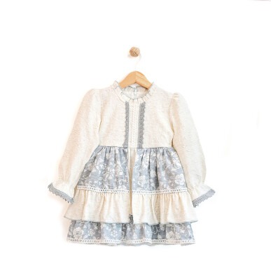 Wholesale Girls Dress with Flowers Patterned 2-5Y Lilax 1049-5930 - 1
