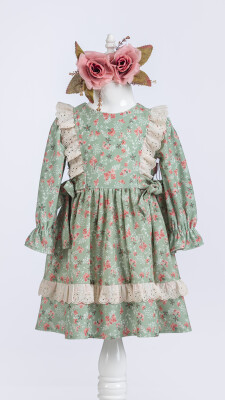 Wholesale Girls Dress with Flowers Printed 2-5Y Tivido 1042-2652 Green