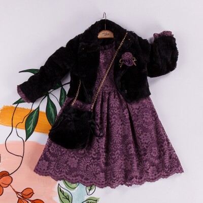 Wholesale Girls Dress with Fur Jacket and Bag 2-6Y Miss Lore 1055-5215 - Miss Lore (1)