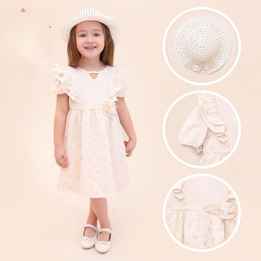 Wholesale Girl's Dress with Hat 2-5Y Lilax 1049-6711 - 1