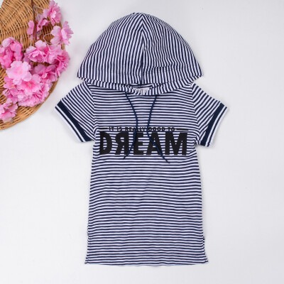 Wholesale Girls Dress with Hooded and Striped 1-4Y Tilly 1009-2287 Темно-синий