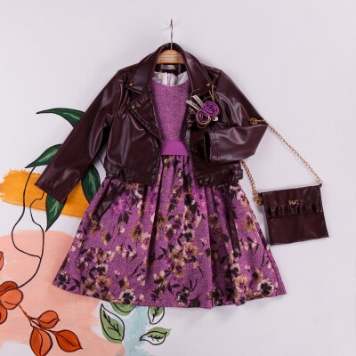 Wholesale Girls Dress with Jacket and Bag 2-6Y Miss Lore 1055-5209 Фиолетовый