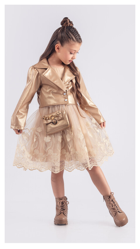 Wholesale Girls Dress with Jacket and Bag 6-12Y Tivido 1042-2548 - 1