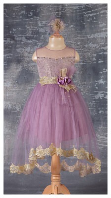 Wholesale Girls Dress with Lacy 6-12Y Tivido 1042-2347 Purple