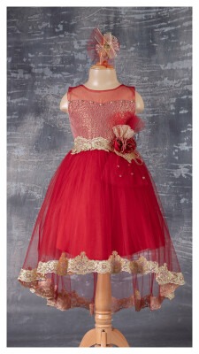 Wholesale Girls Dress with Lacy 6-12Y Tivido 1042-2347 Red