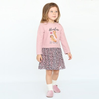 Wholesale Girls Dress with Leopard Printed 2-5Y Lilax 1049-5772 - 1