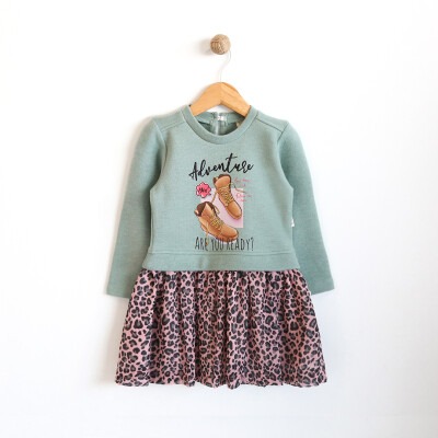 Wholesale Girls Dress with Leopard Printed 2-5Y Lilax 1049-5772 - 2