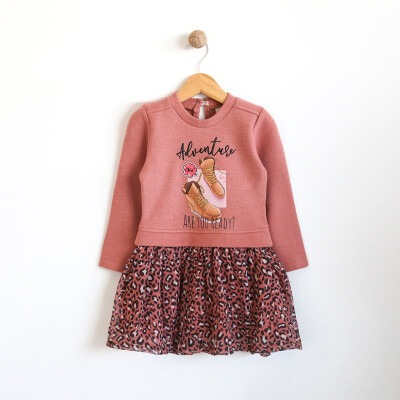 Wholesale Girls Dress with Leopard Printed 2-5Y Lilax 1049-5772 - 3