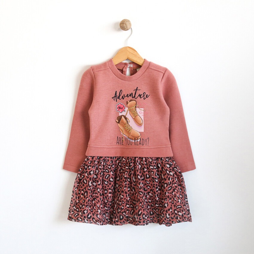 Wholesale Girls Dress with Leopard Printed 2-5Y Lilax 1049-5772 - 3