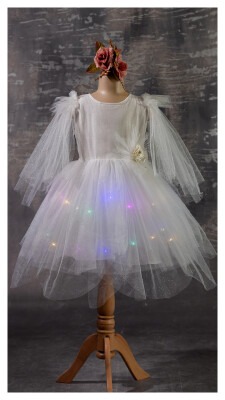 Wholesale Girls Dress with Light 5-8Y Tivido 1042-2336 Ecru
