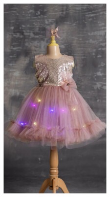 Wholesale Girls Dress with Light 5-8Y Tivido 1042-2339 Пудра