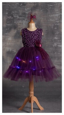 Wholesale Girls Dress with Lights 5-8Y Tivido 1042-2335 Фиолетовый